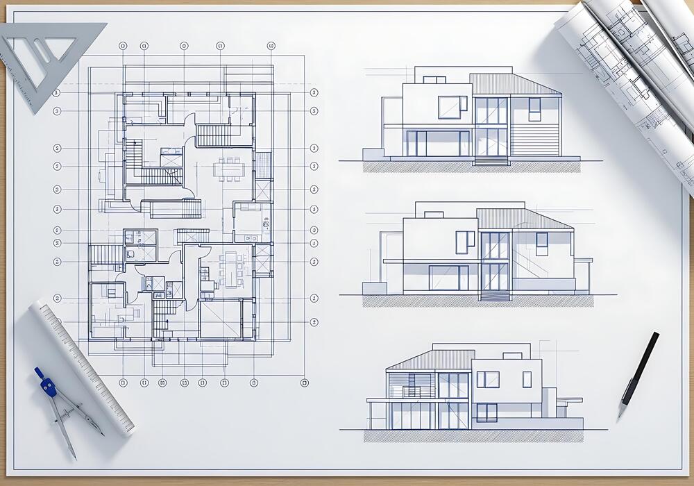 architectural-blueprints-modern-house-floor-plan-elevations-and-engineering-tools-photo